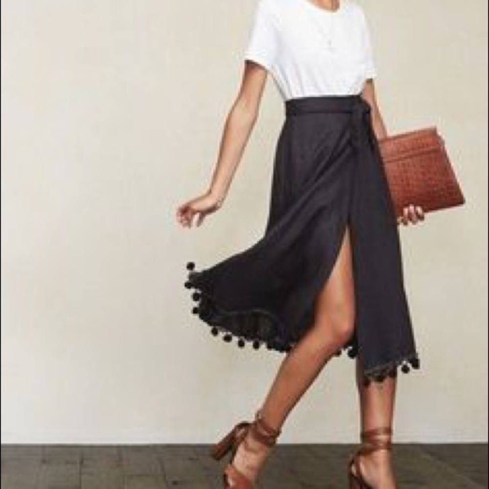 Navy blue Pom Pom midi wrap skirt